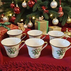 Set of 6 Lenox Holiday cups tea coffee Dimension Collection gold rim made in USA